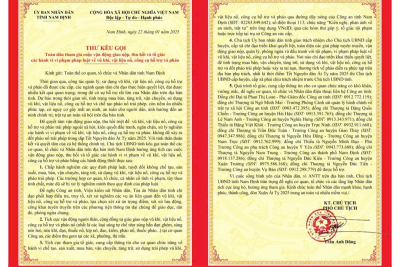Thư kêu gọi giao nộp, thu hồi và tố giác vi phạm pháp luật về VK, VLN, CCHT và pháo của UBND tỉnh Nam Định